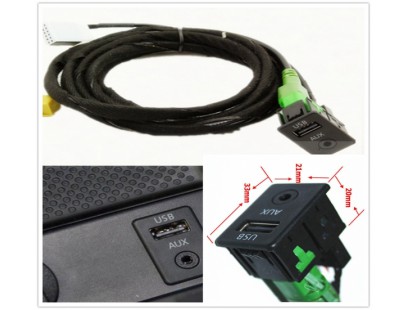 USB ir AUX jungtis su laikikliu i originalią VW automobilio vietą