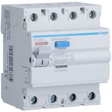 Srovės nuotekio relė Hager CD426J (AC, 25A, 4P, 30mA, 230V)