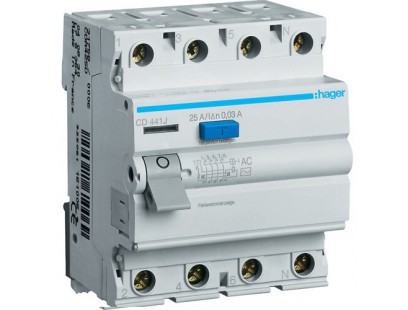 Srovės nuotekio relė Hager CD441J (AC, 40A, 4P, 30mA, 230V)