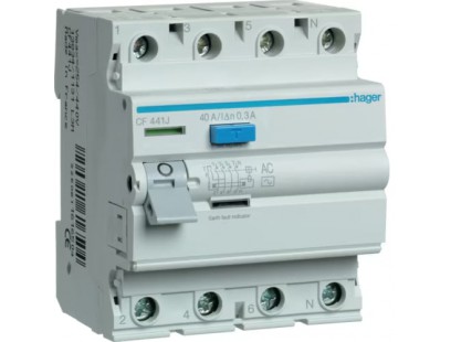 Srovės nuotekio relė Hager ECF441J (40A, 4P, 300mA)