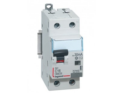Automatinis jungiklis su srovės nuotekio rėle Legrand 411002 (16A, 1P+N, 230V, 30mA, RCBO)