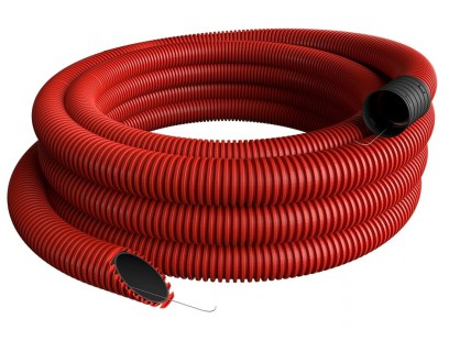 Raudonas gofruotas vamzdis D50 / d42 su viela (be halogenų, 50m) Pipelife