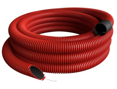 Raudonas gofruotas vamzdis D110/d92 su viela (be halogenų, 50m) Pipelife
