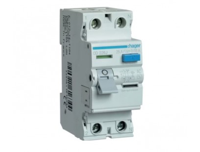 Srovės nuotekio relė Hager AD970J (AC, 20A, 2P, 30mA, 230V)