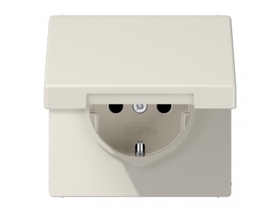 Kištukinis lizdas su įžeminimu ir dangteliu JUNG LS1520KL (dramblio kaulo spalvos, 16A/250V)