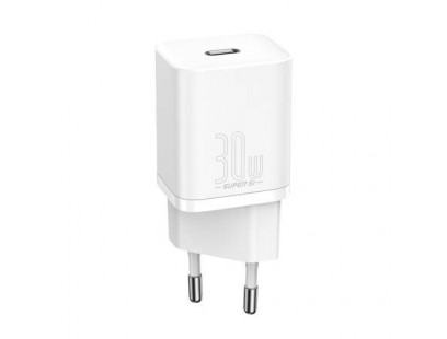Sieninis įkroviklis BASEUS CCSUP-J02 (Super Si, 30W, USB-C, QC3.0, PD, baltas)