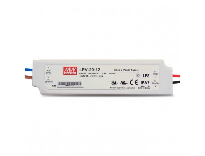 Impulsinis maitinimo šaltinis LED 12V 20W 1.67A IP67, Mean well, LPV-20-12