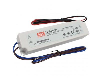 Impulsinis maitinimo šaltinis LED 24V 60W 2.5A, IP67, MEAN WELL LPV-60-24