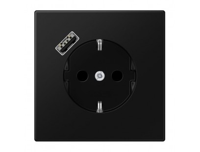 Kištukinis lizdas su USB JUNG LS1520-18ASWM (juodas, matinis, 16A/250V)