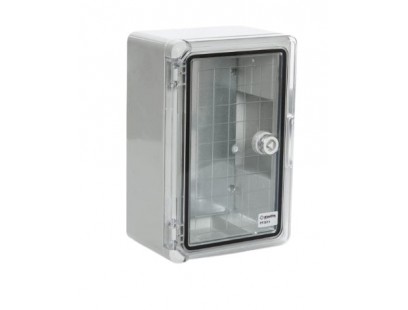 Plastikinė dėžė Plastim PP3011 (200x300x130, su skaidriomis durelėmis, pilka, IP65, IK08)