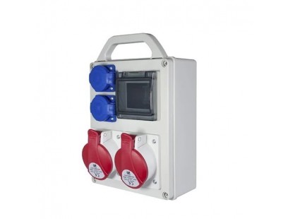 PawBol B.SLIM-4S-2S plastikinis skydelis 4 mod + kištukiniai lizdai (2x16A/250V 1x32A/5P 1x16A/5P)