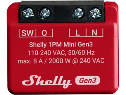 Wi-Fi, Bluetooth valdoma relė Shelly Mini 1PM Gen 3 (8A , 110-240 VAC)