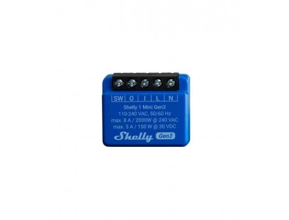 Wi-Fi valdoma relė Shelly Mini 1 Gen3 (8A , 110-240 VAC, 5A 30 VDC)