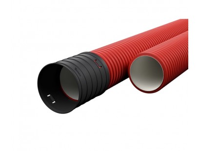 Raudonas gofruotas vamzdis D63 / d50.9 su virve Ecopipe (be halogenų, 50m)