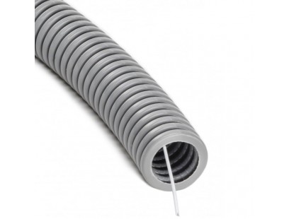 Gofruotas pilkas PVC vamzdis su viela 20mm (50m, 320 N/5 cm)
