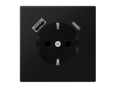 Kištukinis lizdas su USB+USB-C  JUNG LS1520-15CASWM (juodas, matinis, 16A/250V)